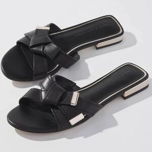 WHBM KNOTTED FLAT SANDALS ~ Black & Chrome ~ Size 7 ~ New!